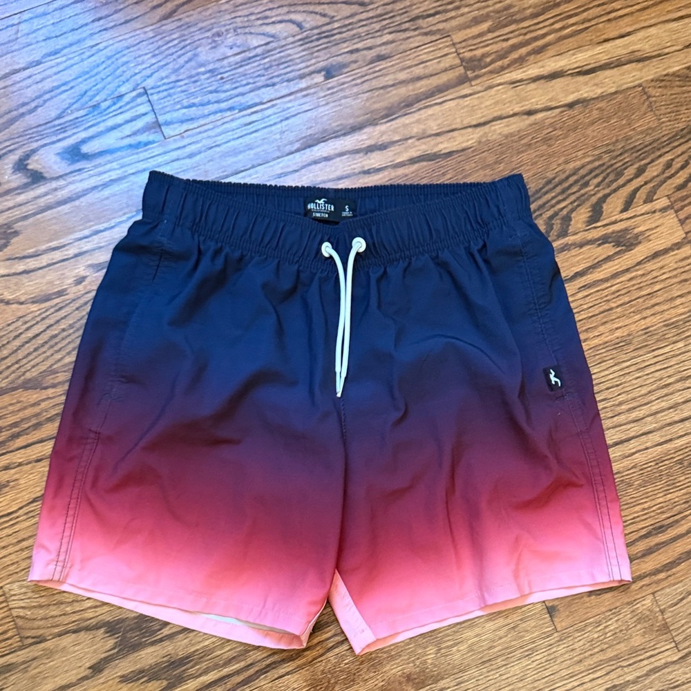 Hollister Navy and Pink Gradient Swim Trunks